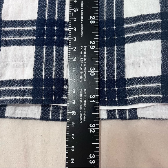 Madewell Women’s Navy Blue & White Plaid Mini Shift Dress Bell Sleeves Size 6 - Picture 4 of 9